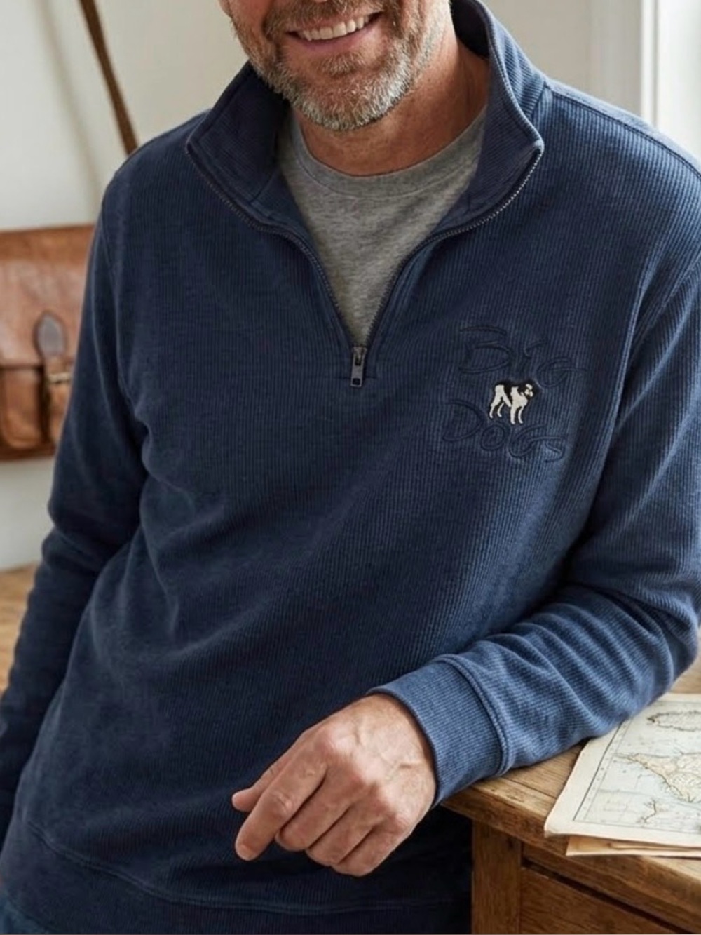 Vintage 90s Big Dogs Navy Blue Ribbed Quarter Zip Pullover Sweater
 0119